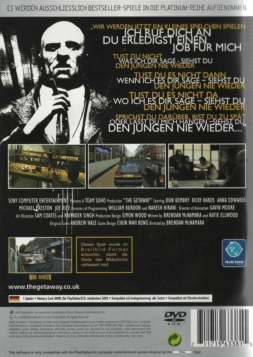 The Getaway - PlayStation 2 Rückseite