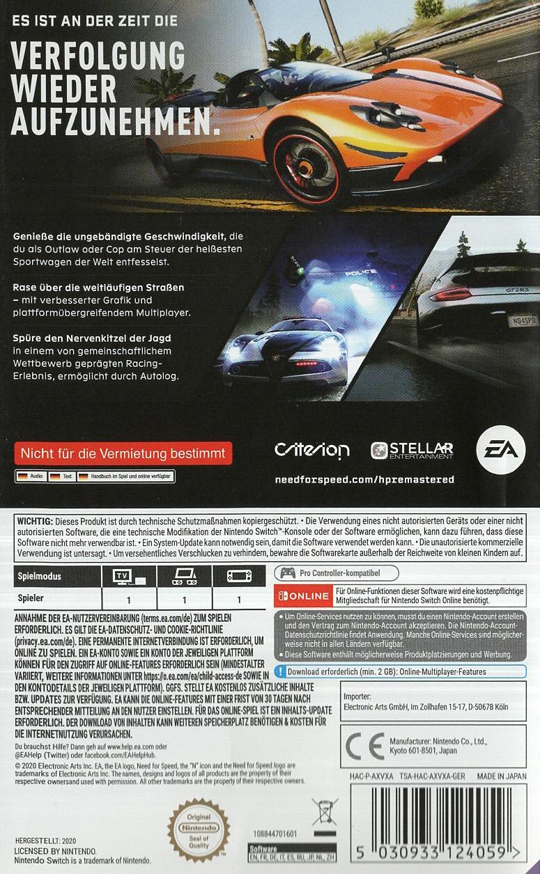 Need for Speed: Hot Pursuit Remastered - Nintendo Switch Rückseite