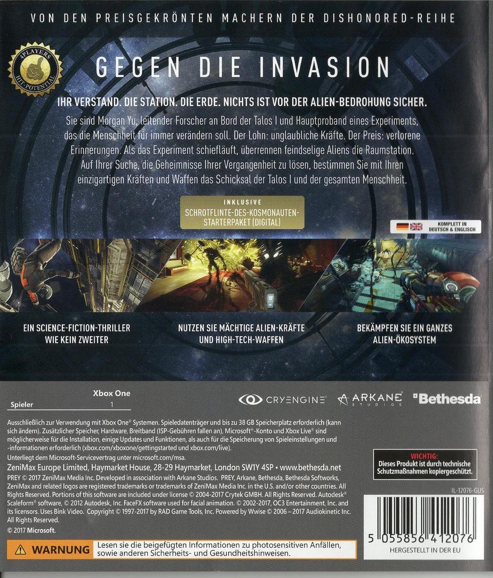 Prey - Xbox One Rückseite