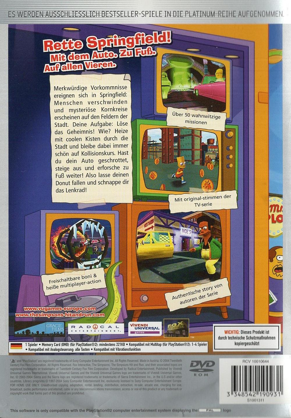 The Simpsons Hit and Run - PlayStation 2 Rückseite