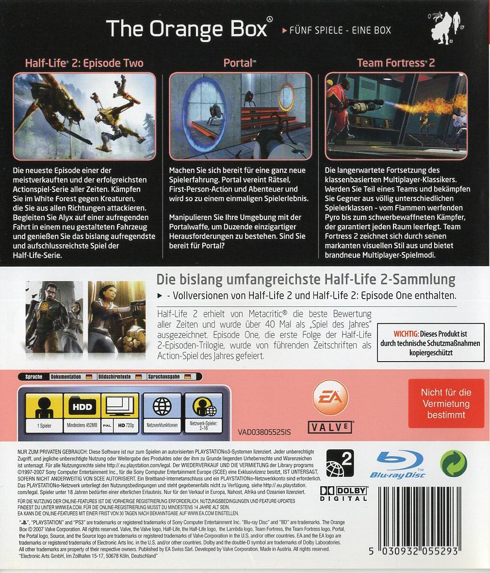 The Orange Box - PlayStation 3 Rückseite