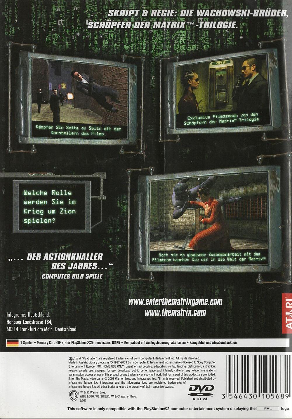 Enter The Matrix - PlayStation 2 Rückseite