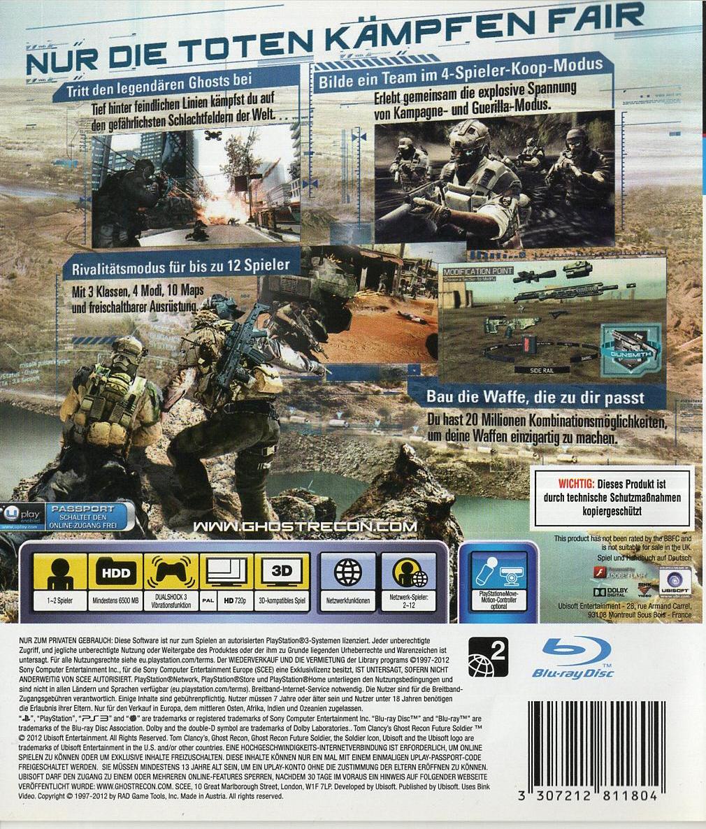 Tom Clancy's Ghost Recon Future Soldier - PlayStation 3 Rückseite