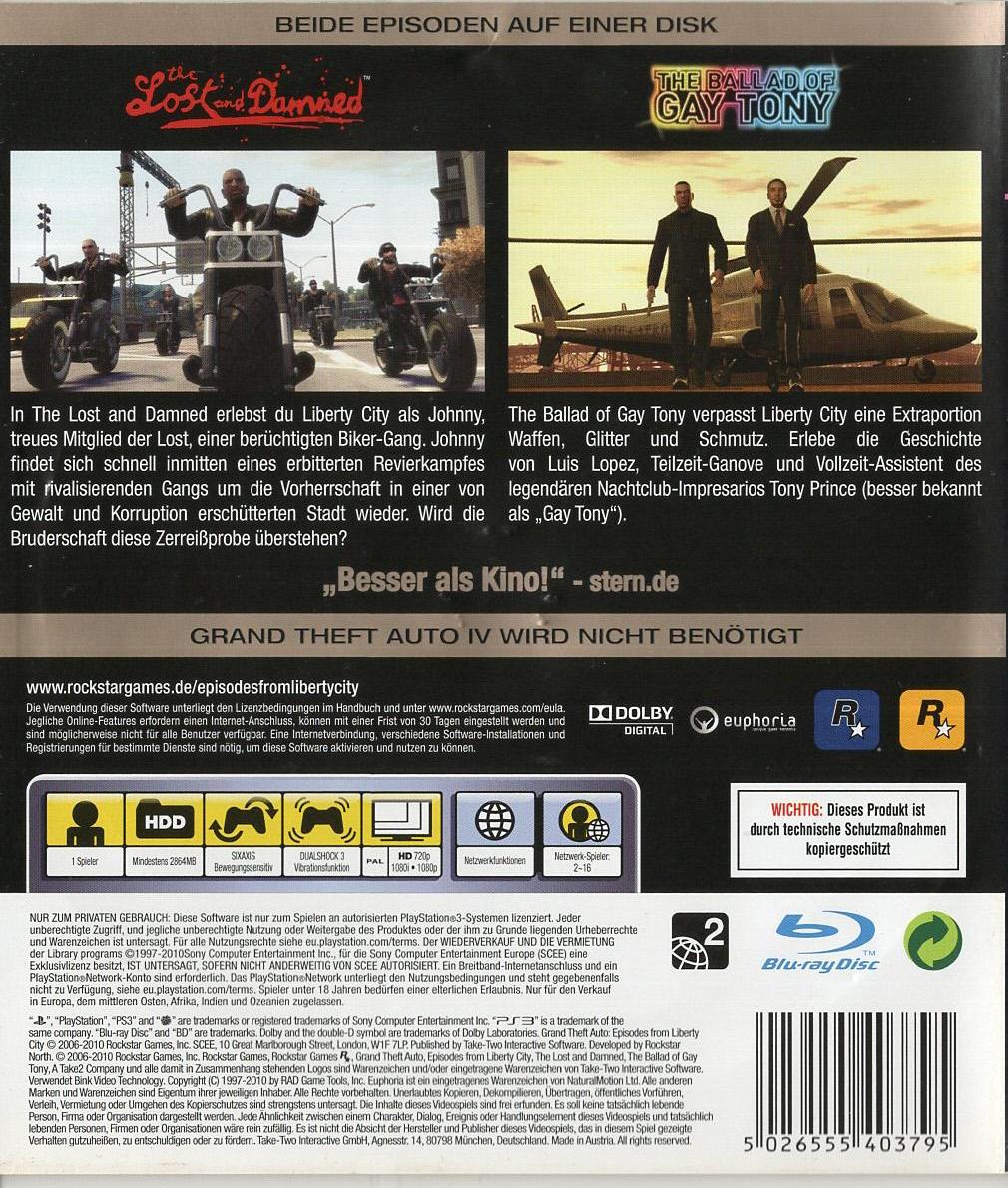 Grand Theft Auto: Episodes from Liberty City - PlayStation 3 Rückseite
