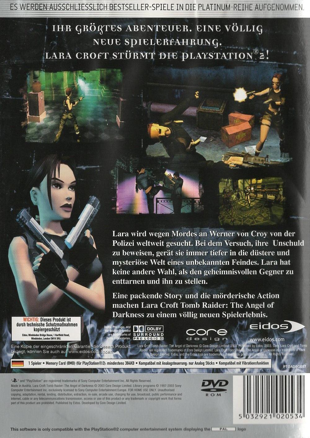 Lara Croft Tomb Raider: The Angel of Darkness - PlayStation 2 Rückseite
