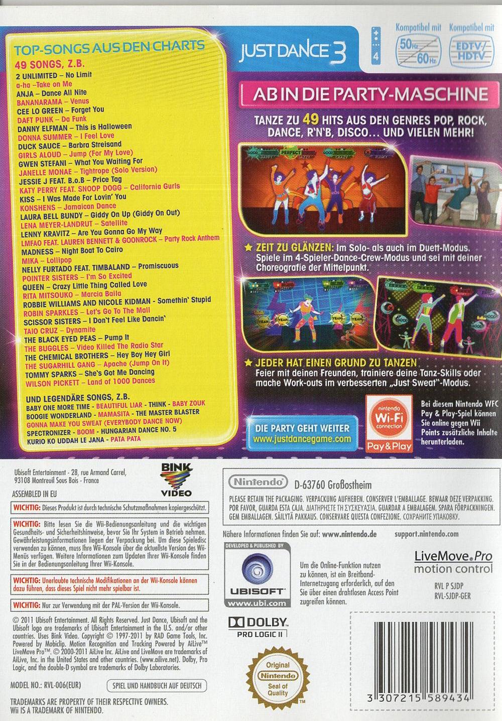 Just Dance 3 - Nintendo Wii Rückseite