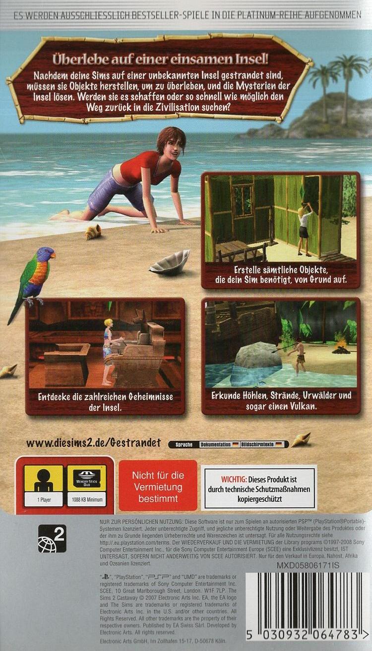 Die Sims 2: Gestrandet - PlayStation Portable Rückseite
