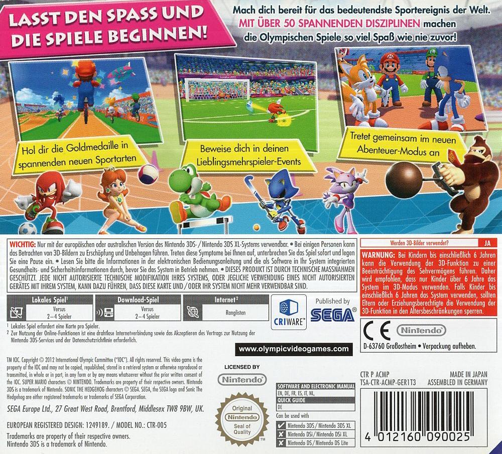Mario & Sonic bei den Olympischen Spielen: London 2012 - Nintendo 3DS Rückseite