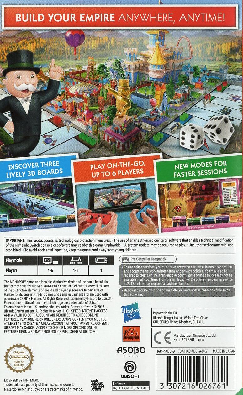 Monopoly for Nintendo Switch - Nintendo Switch Rückseite