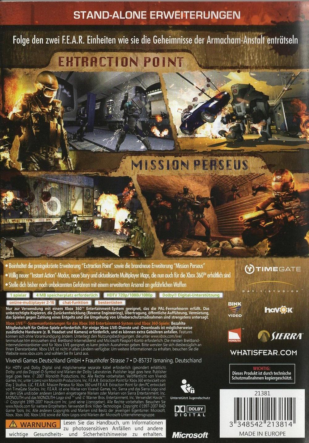 F.E.A.R. Files - Xbox 360 Rückseite