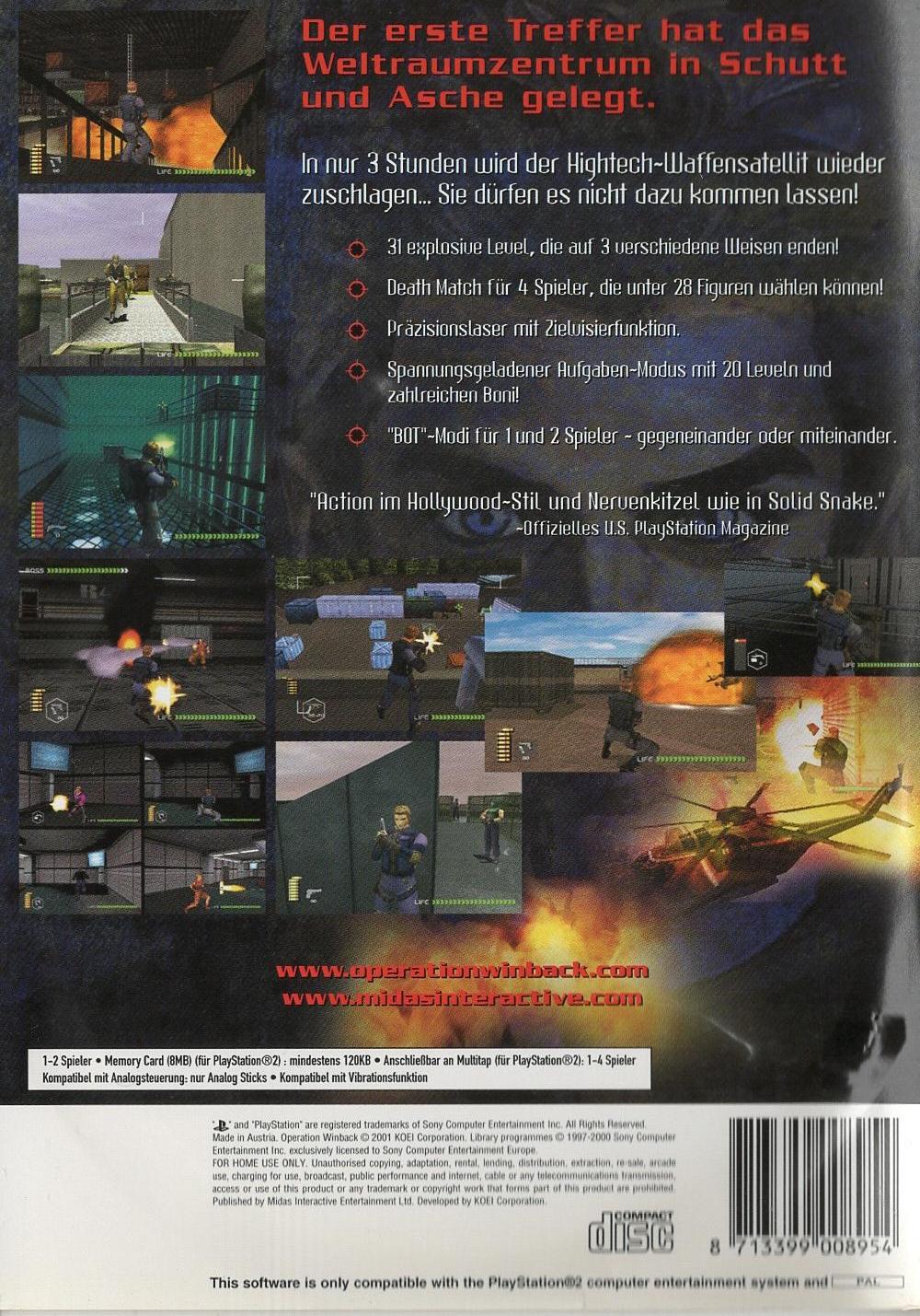 Operation WinBack - PlayStation 2 Rückseite