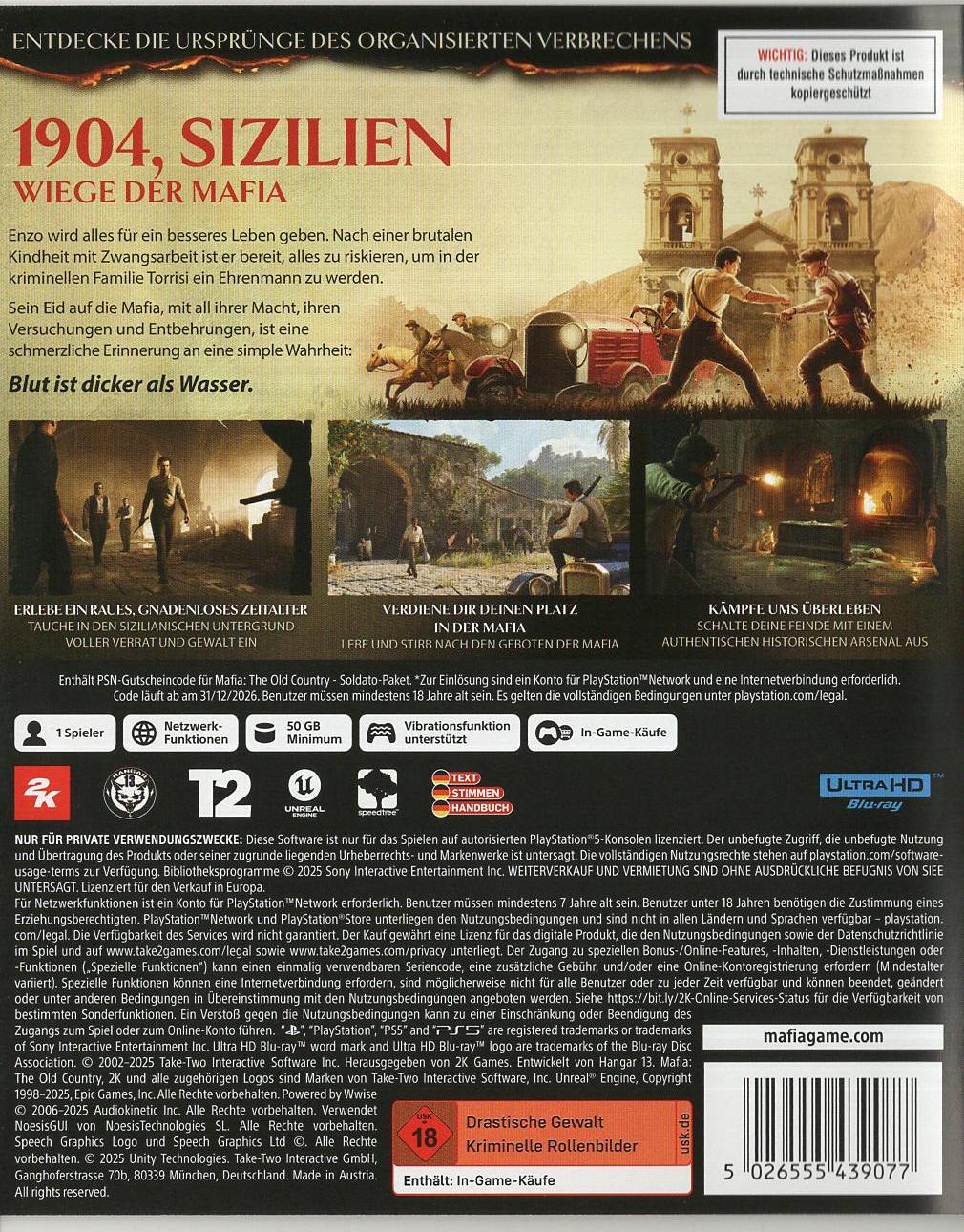 Mafia: The Old Country - PlayStation 5 Rückseite