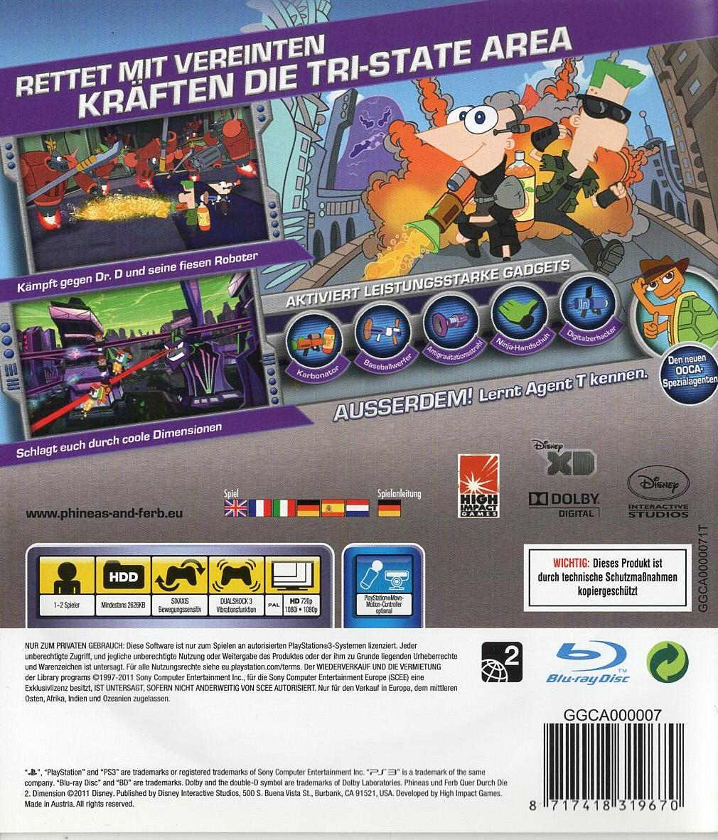 Phineas und Ferb: Quer durch die 2. Dimension - PlayStation 3 Rückseite