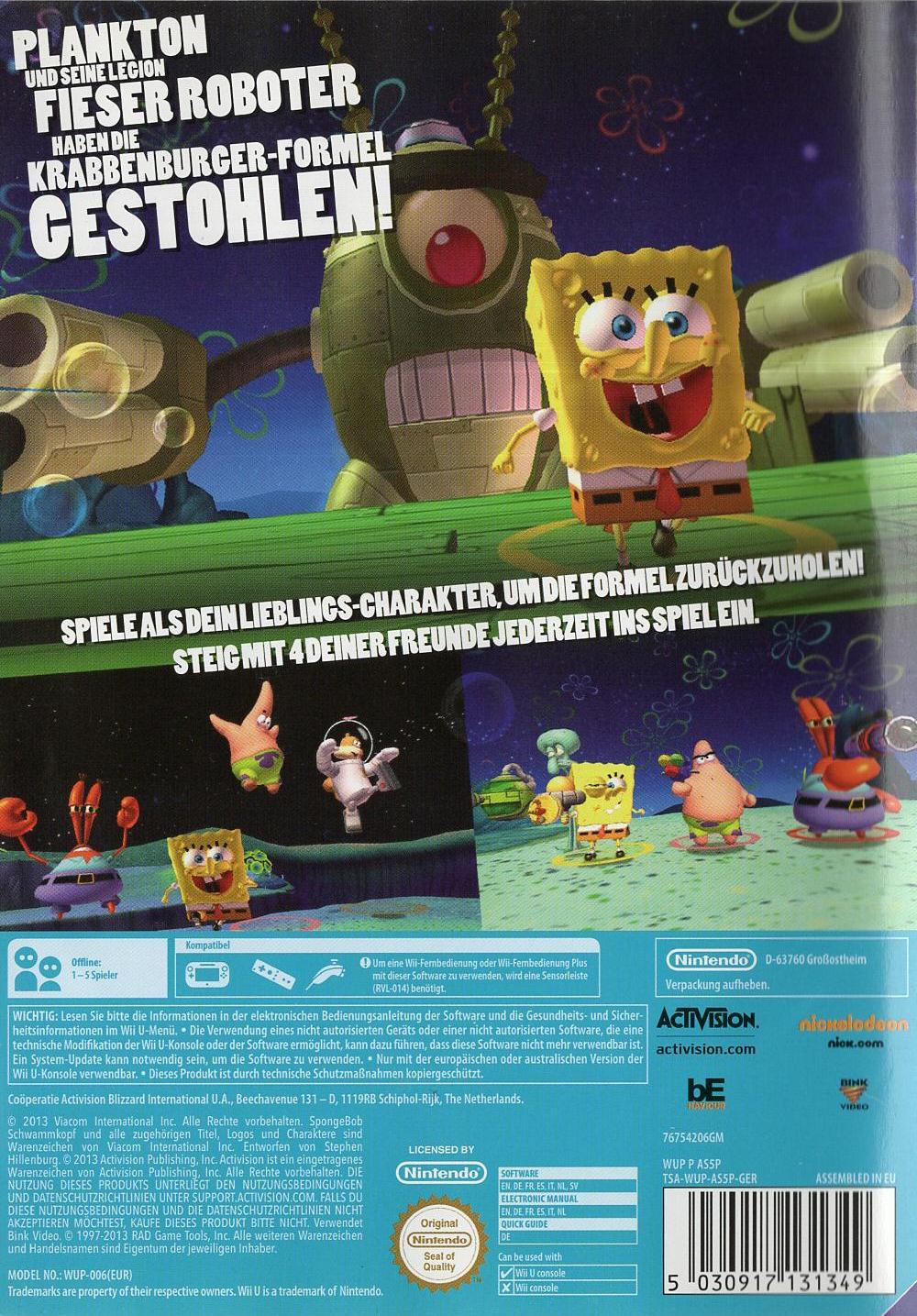 SpongeBob Schwammkopf: Planktons fiese Robo-Rache - Nintendo Wii U Rückseite