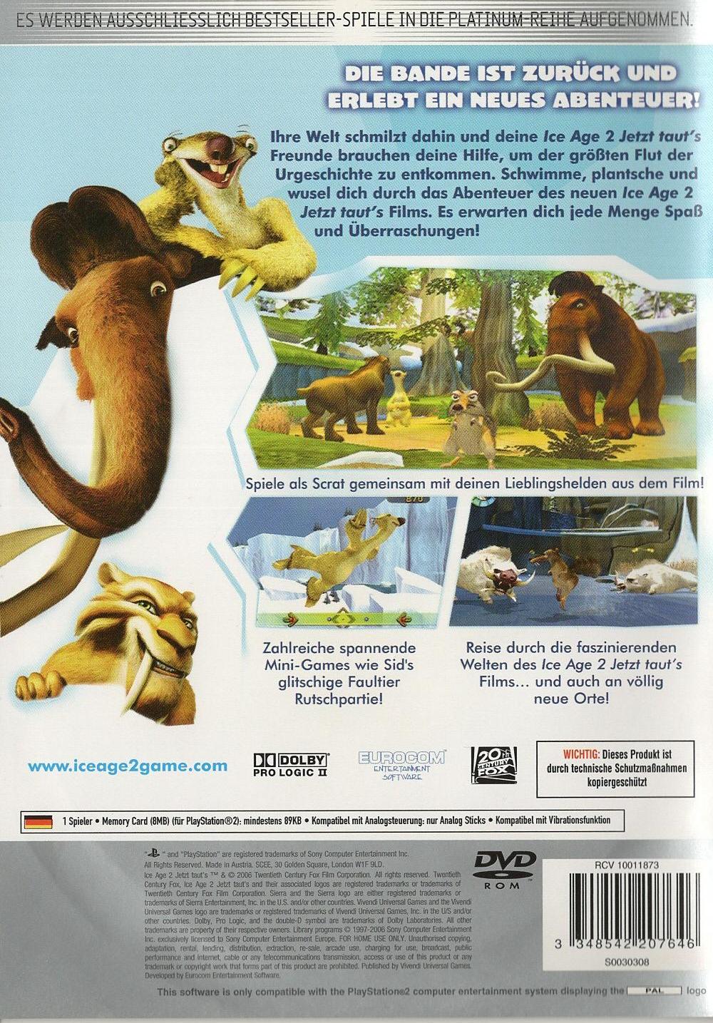 Ice Age 2: Jetzt taut's - PlayStation 2 Rückseite
