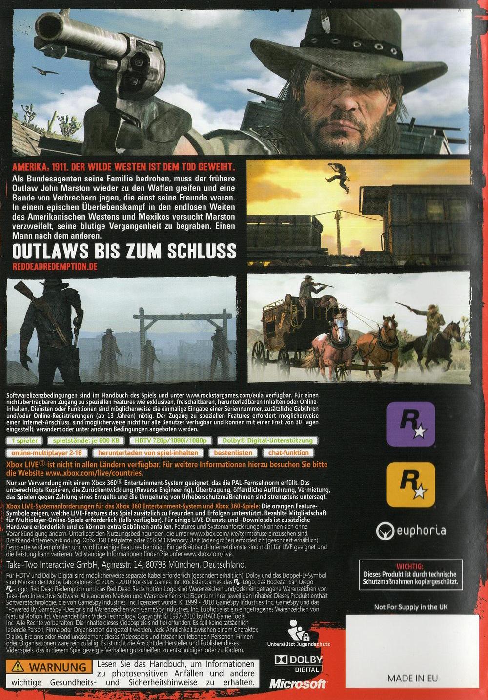 Red Dead Redemption - Xbox 360 Rückseite