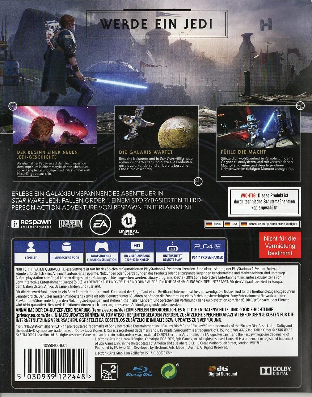 Star Wars Jedi: Fallen Order - PlayStation 4 Rückseite
