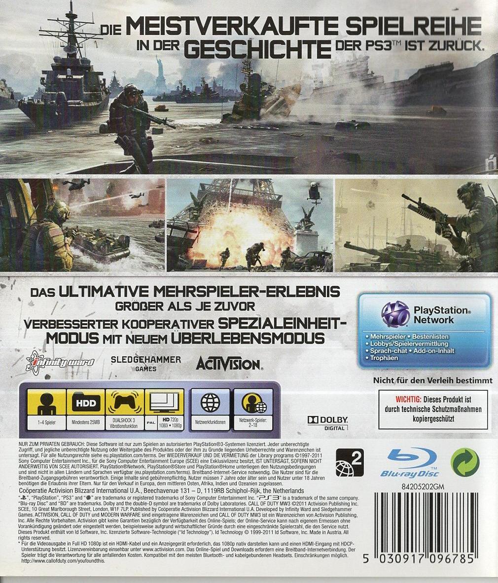 Call of Duty: Modern Warfare 3 - PlayStation 3 Rückseite