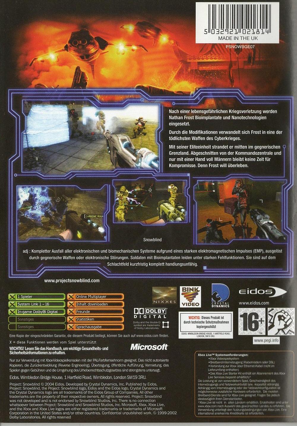 Project: Snowblind - Xbox Rückseite