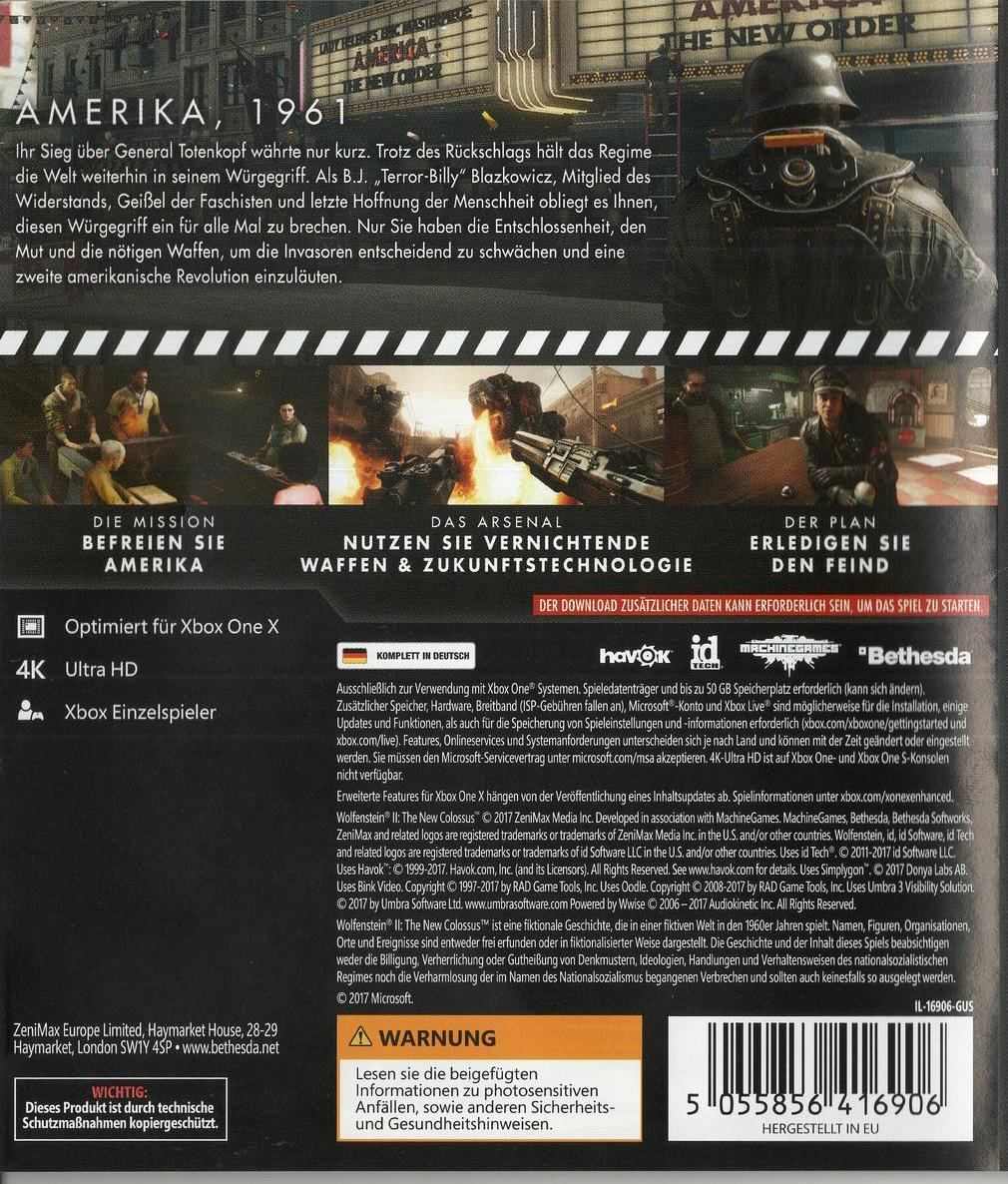 Wolfenstein II: The New Colossus - Xbox One Rückseite