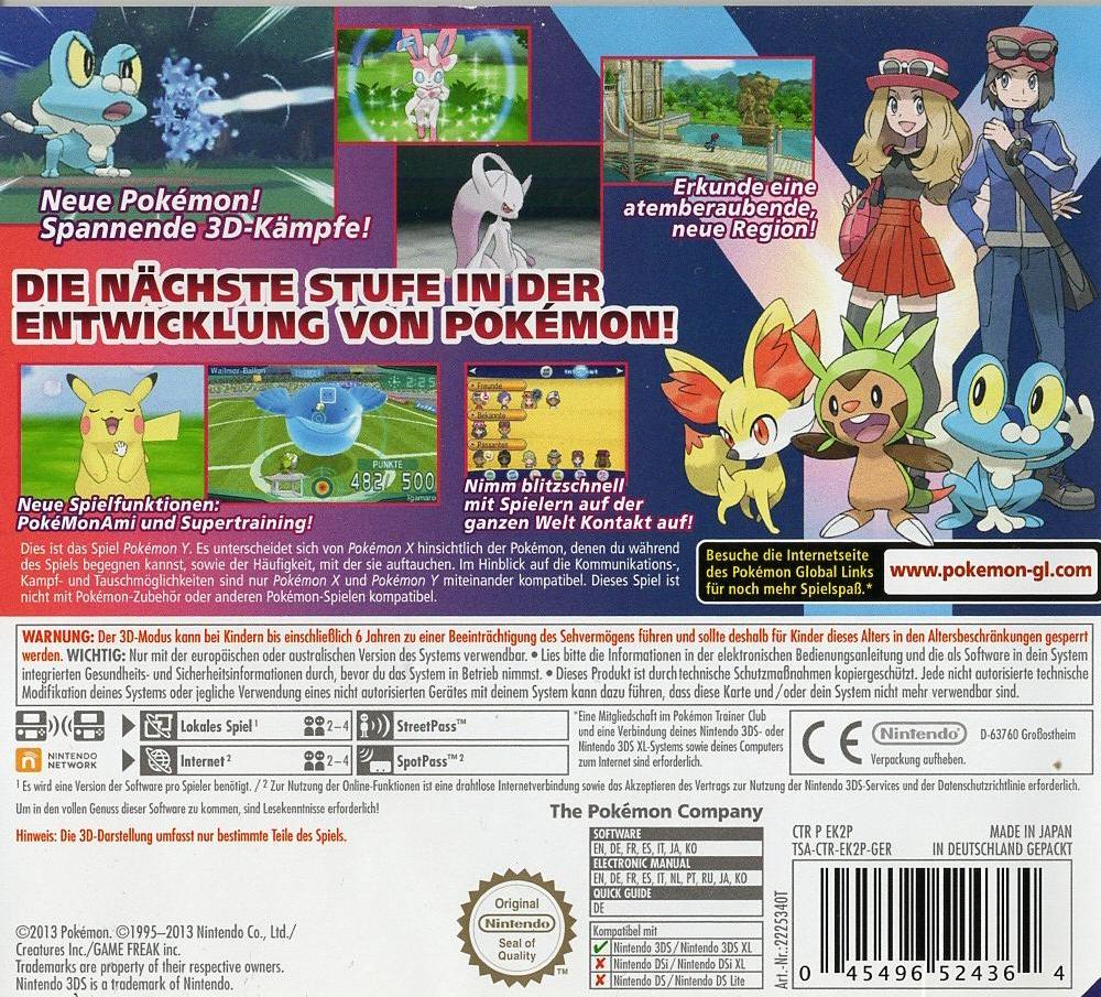 Pokémon Y - Nintendo 3DS Rückseite