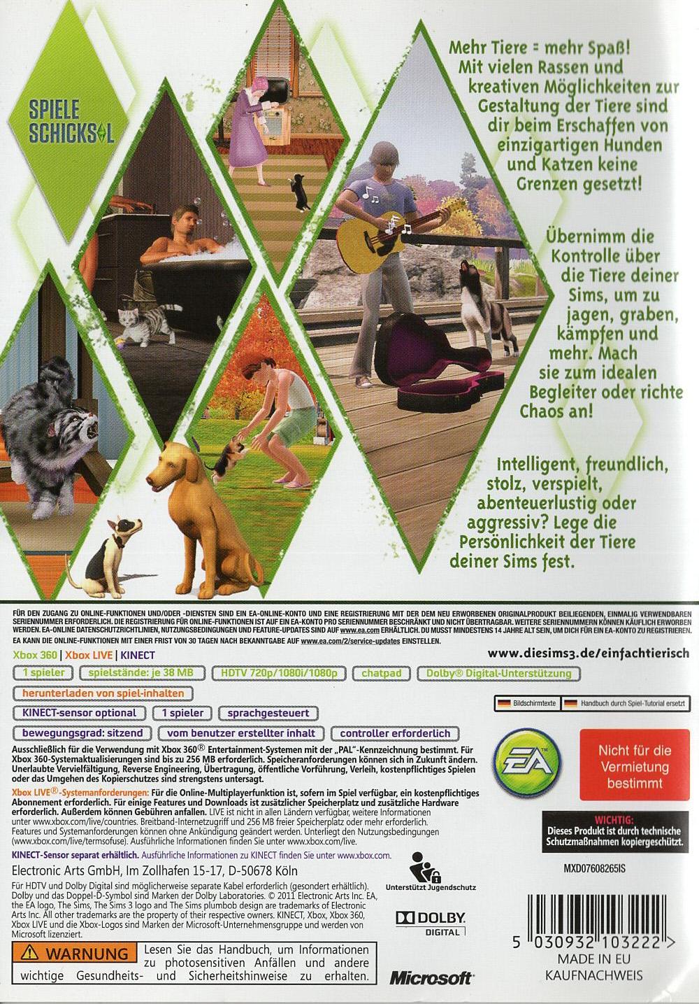 Die Sims 3: Einfach tierisch - Xbox 360 Rückseite