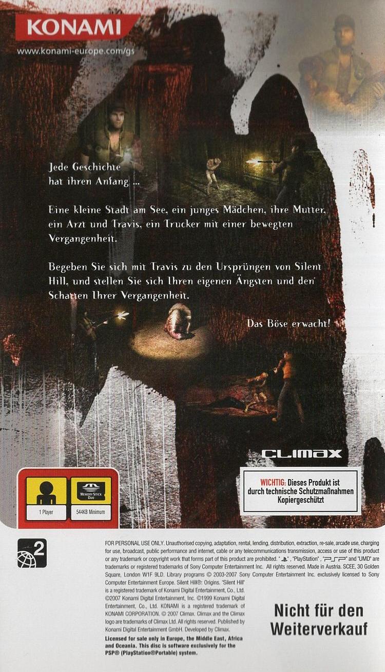Silent Hill: Origins - PlayStation Portable Rückseite