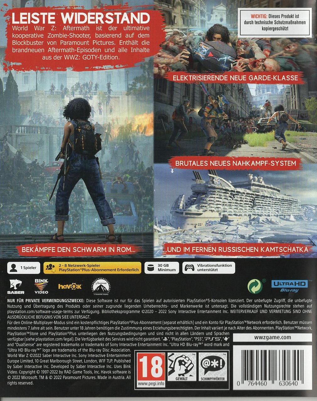 World War Z: Aftermath - PlayStation 5 Rückseite