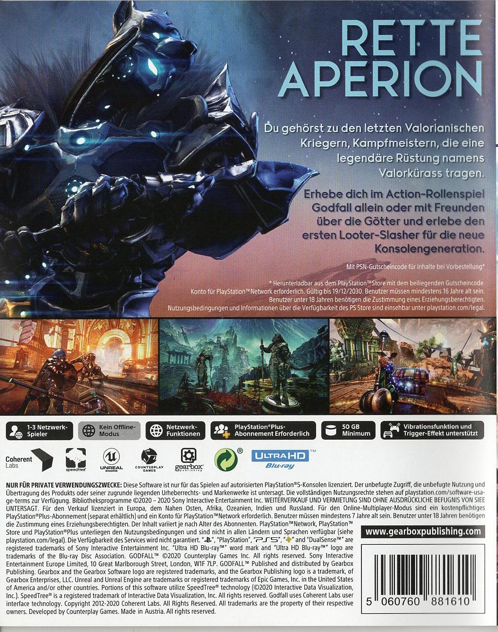 Godfall - PlayStation 5 Rückseite