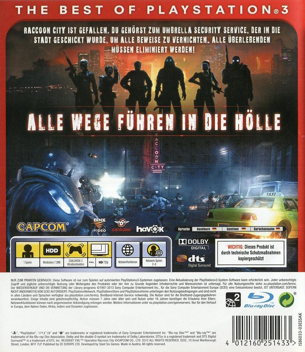 Resident Evil: Operation Raccoon City - PlayStation 3 Rückseite