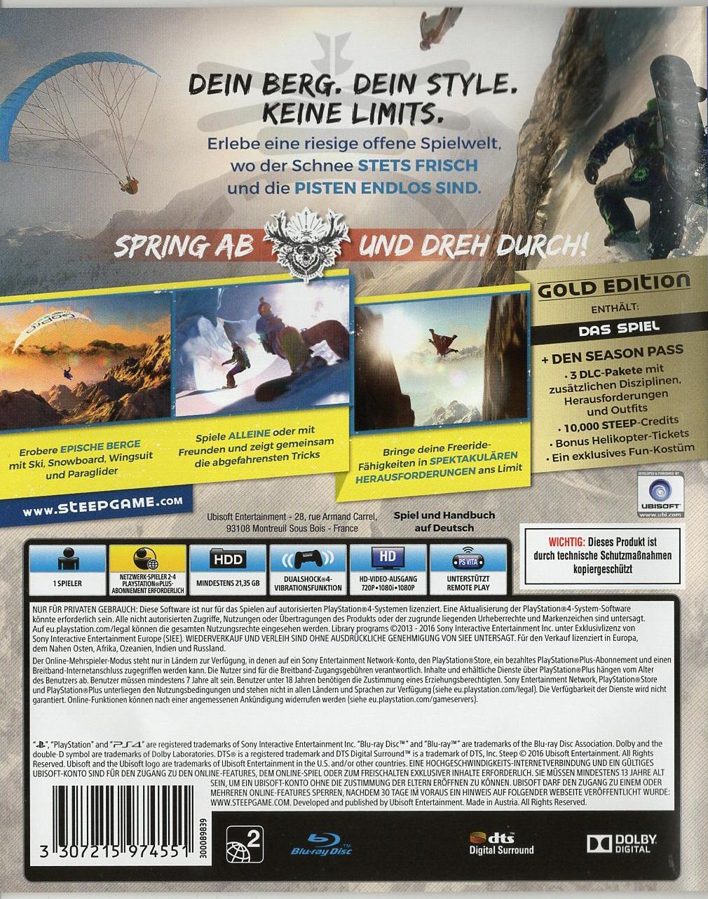 Steep Gold Edition - PlayStation 4 Rückseite