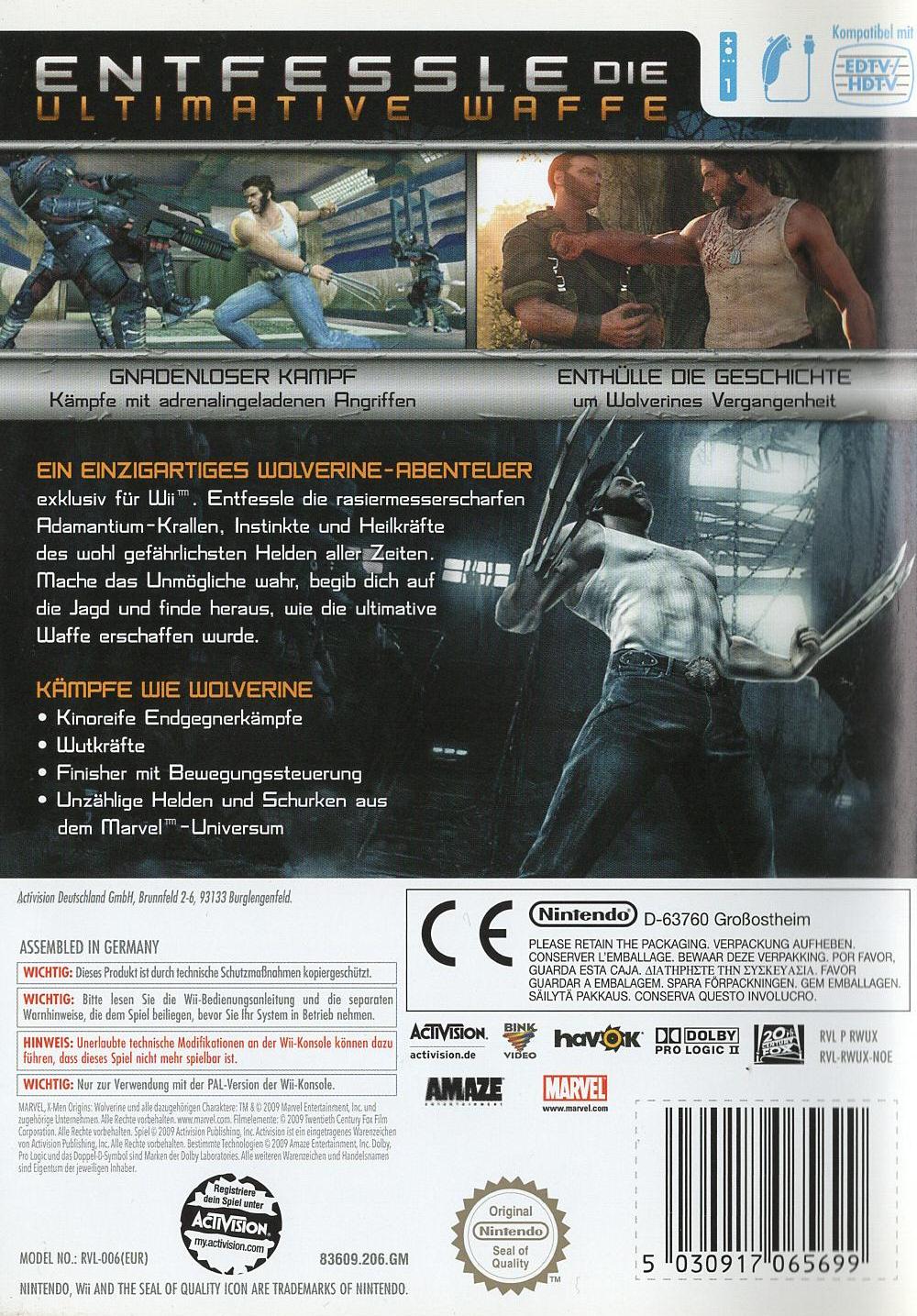 X-Men Origins: Wolverine - Nintendo Wii Rückseite