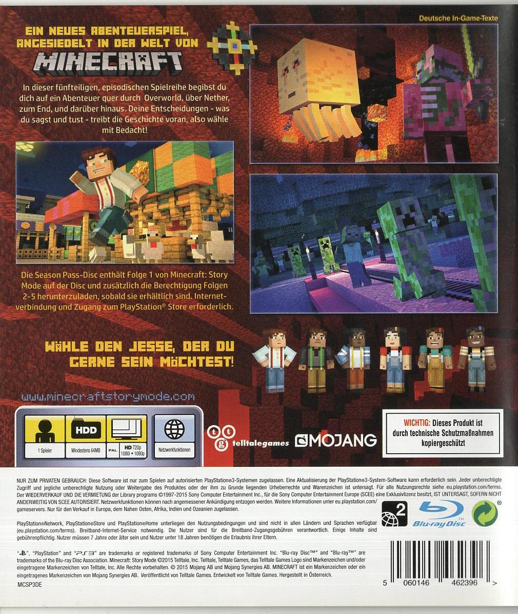 Minecraft: Story Mode - PlayStation 3 Rückseite