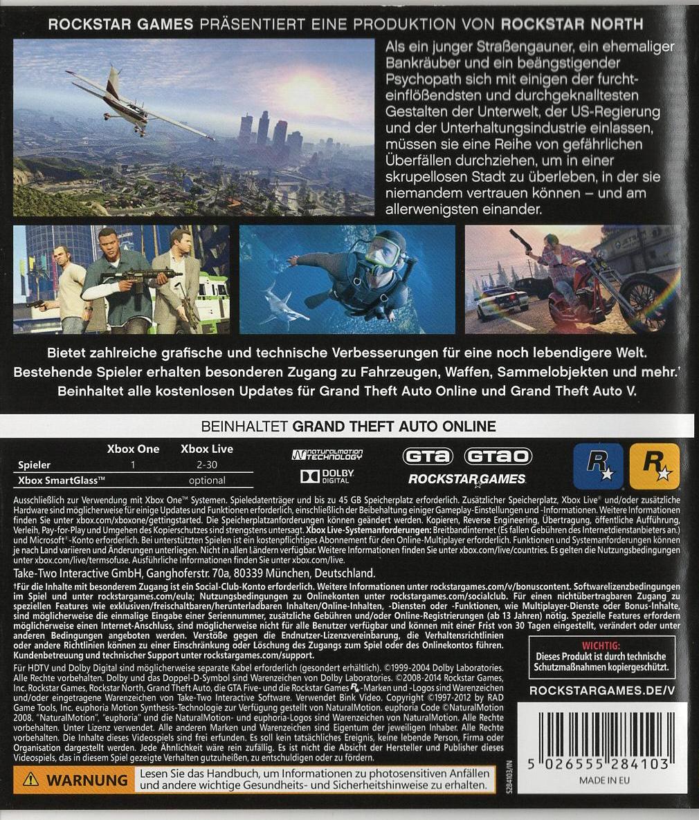 Grand Theft Auto V - Xbox One Rückseite