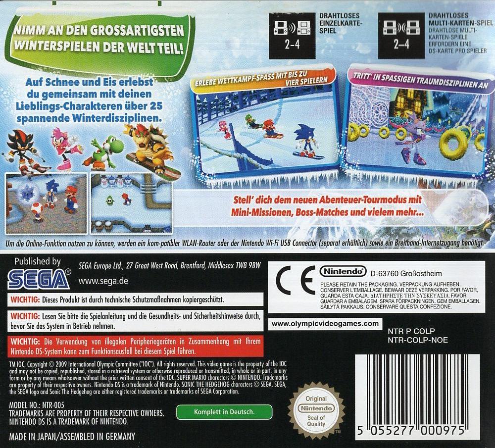 Mario & Sonic bei den Olympischen Winterspielen - Nintendo DS Rückseite