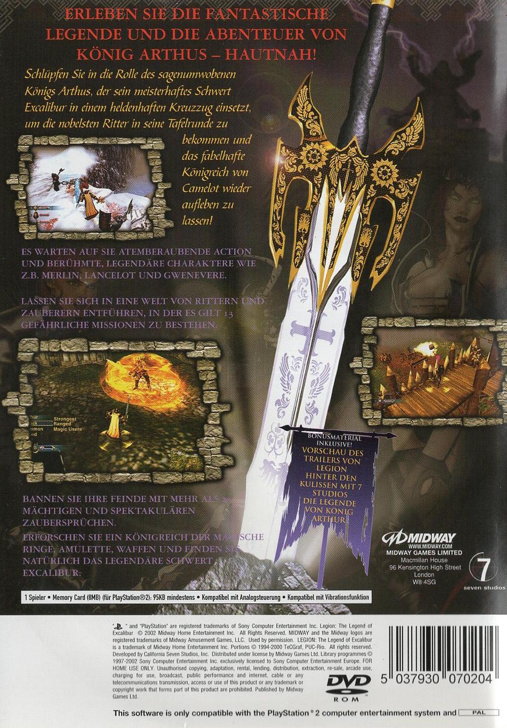 Legion: The Legend of Excalibur - PlayStation 2 Rückseite