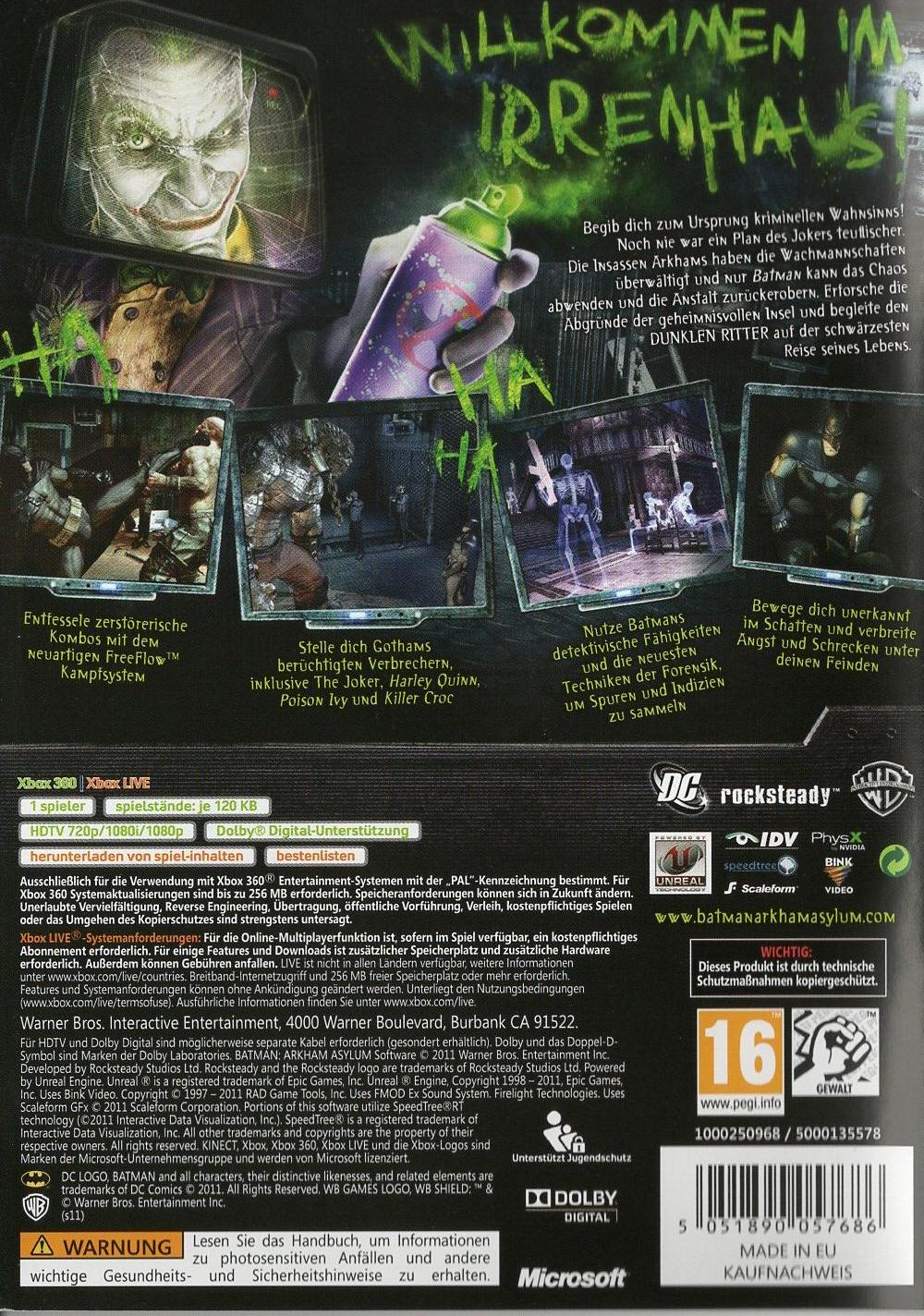 Batman: Arkham Asylum - Xbox 360 Rückseite