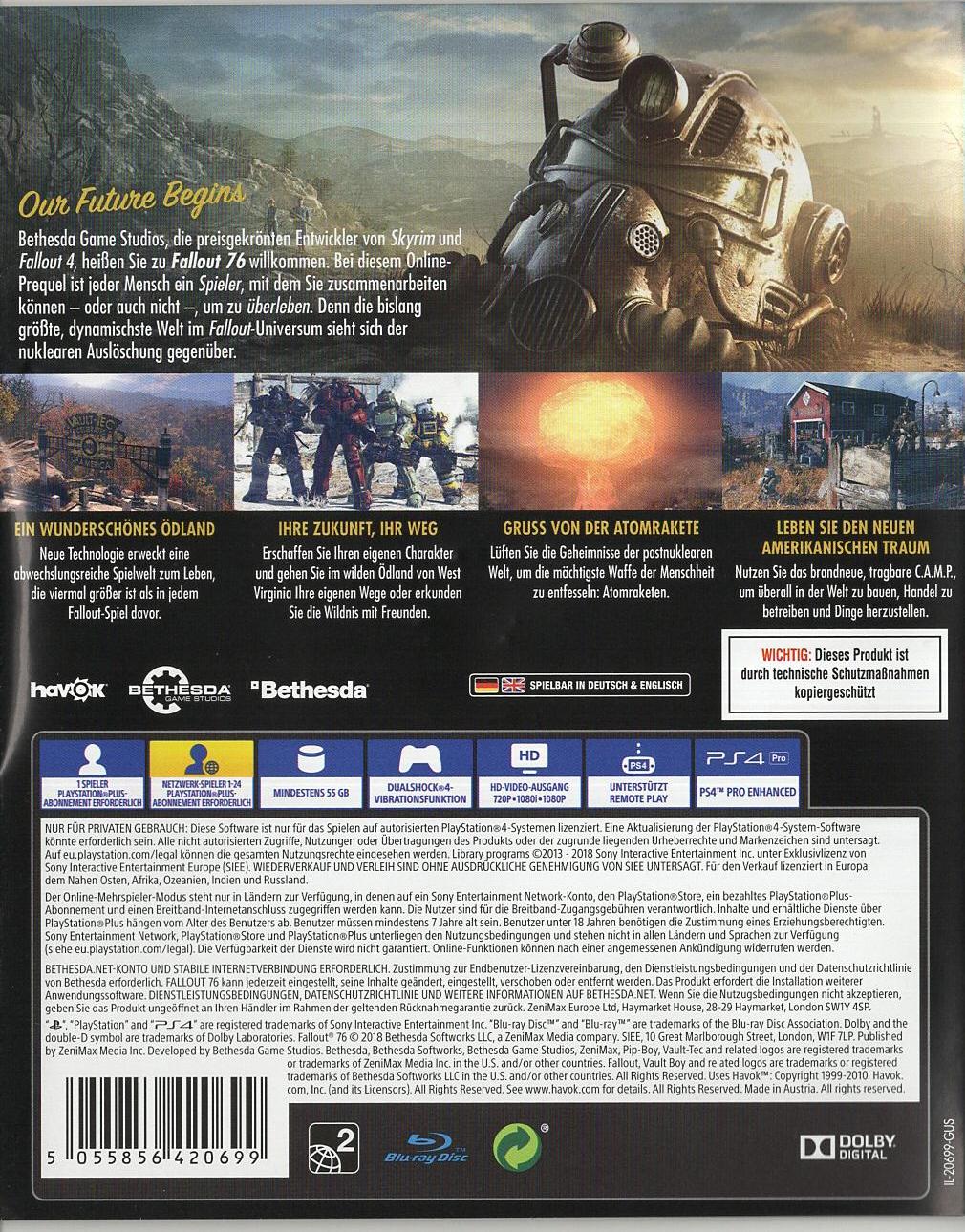 Fallout 76 - PlayStation 4 Rückseite