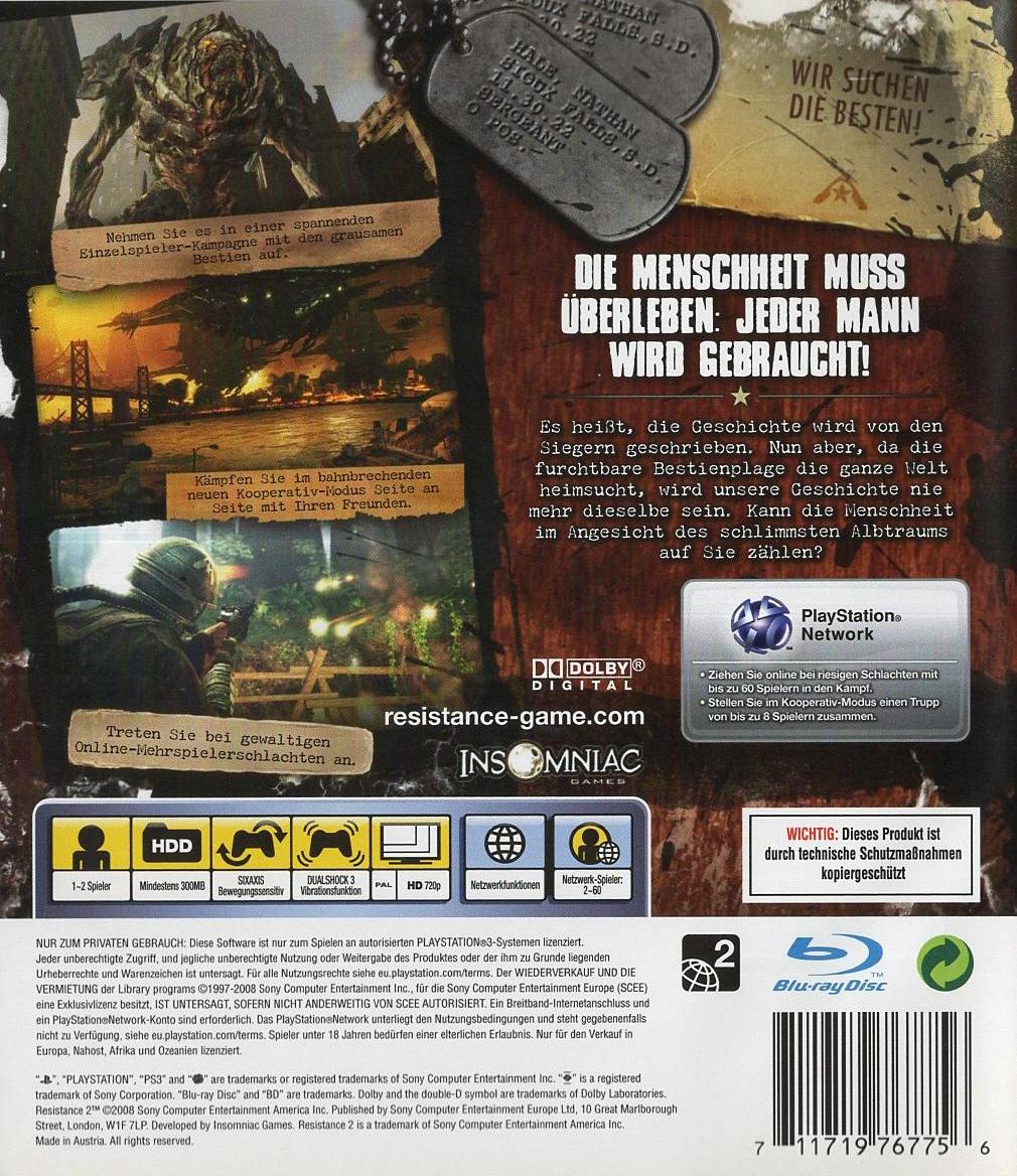 Resistance 2 - PlayStation 3 Rückseite