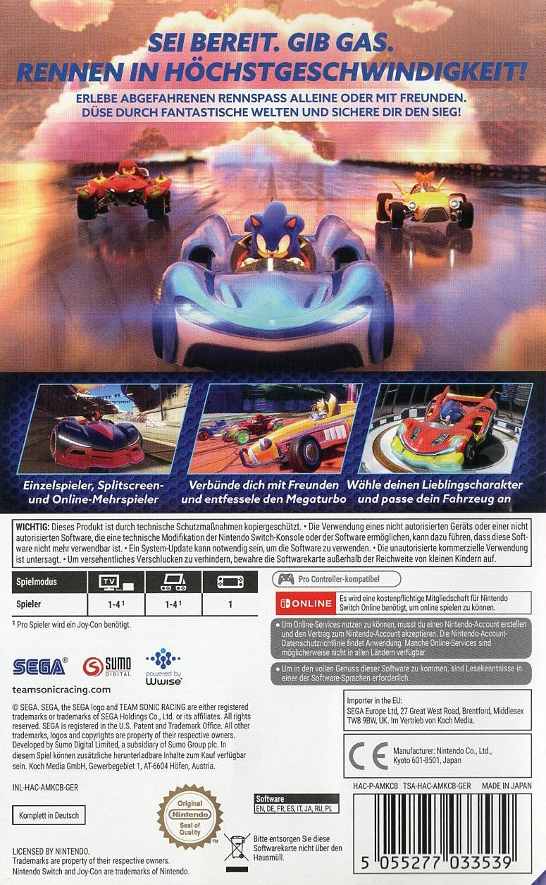 Team Sonic Racing - Nintendo Switch Rückseite
