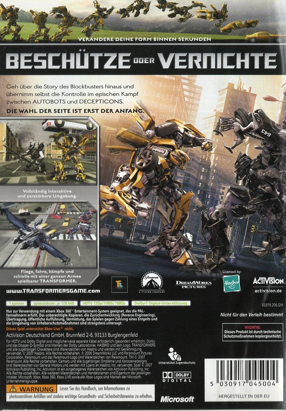 Transformers: The Game - Xbox 360 Rückseite