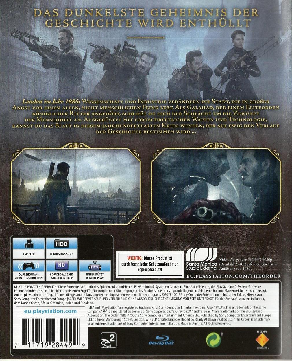 The Order 1886 - PlayStation 4 Rückseite