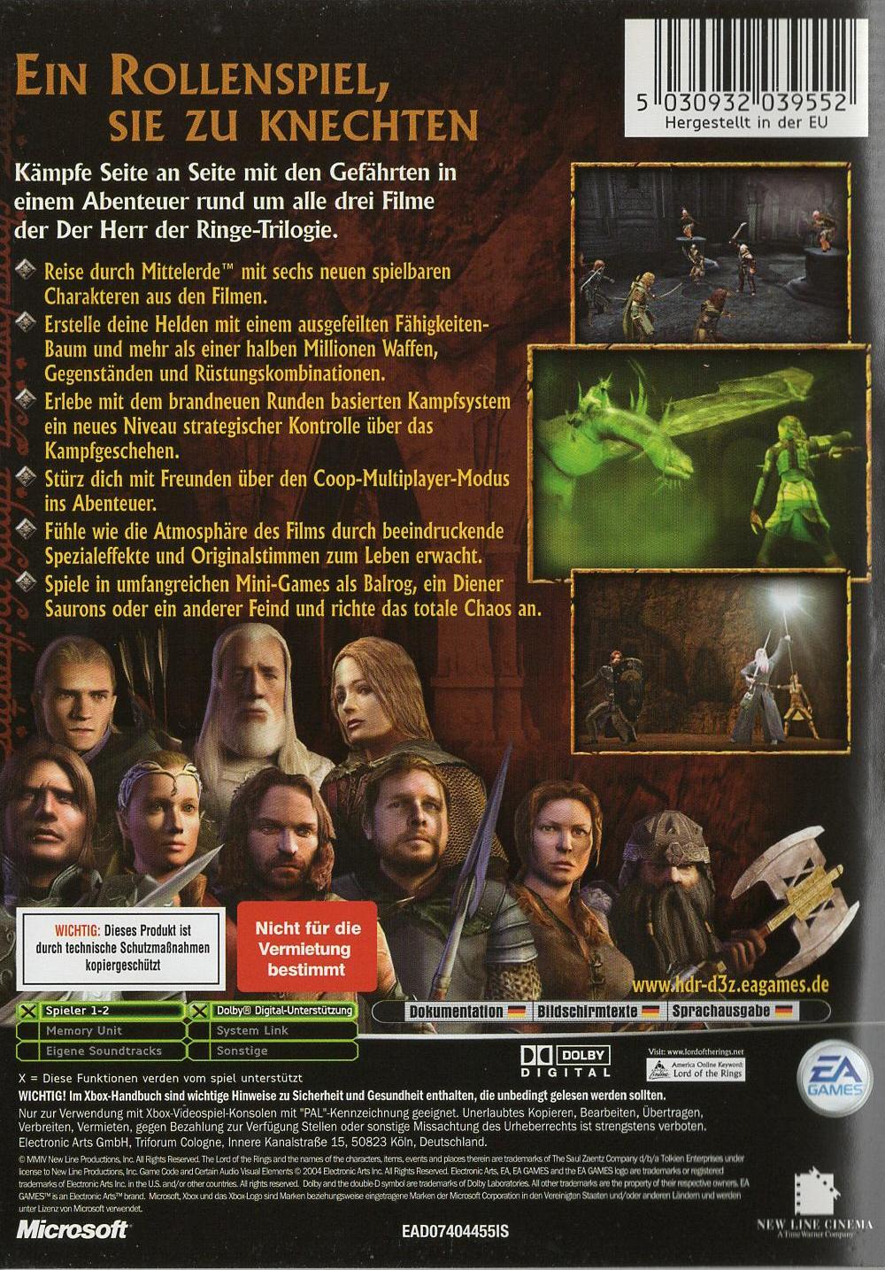 Der Herr der Ringe: Das dritte Zeitalter - Xbox Rückseite