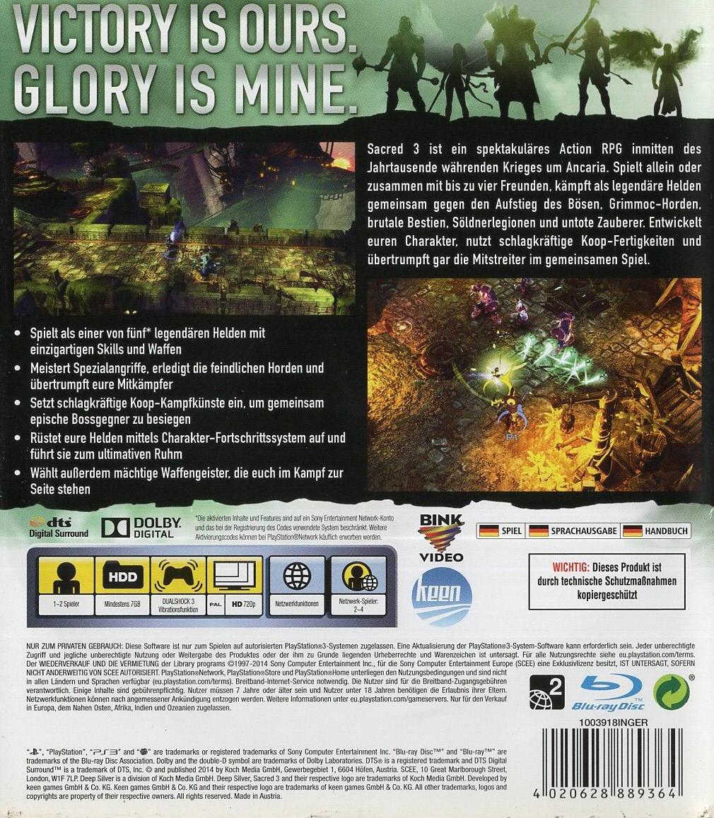 Sacred 3 - PlayStation 3 Rückseite