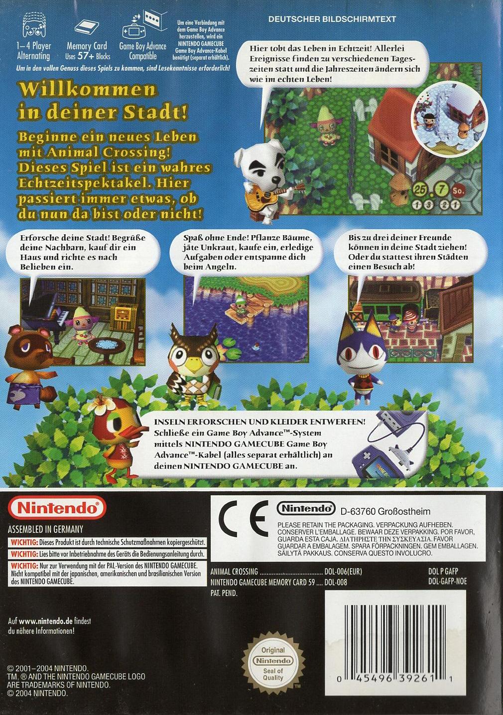 Animal Crossing - Nintendo GameCube Rückseite