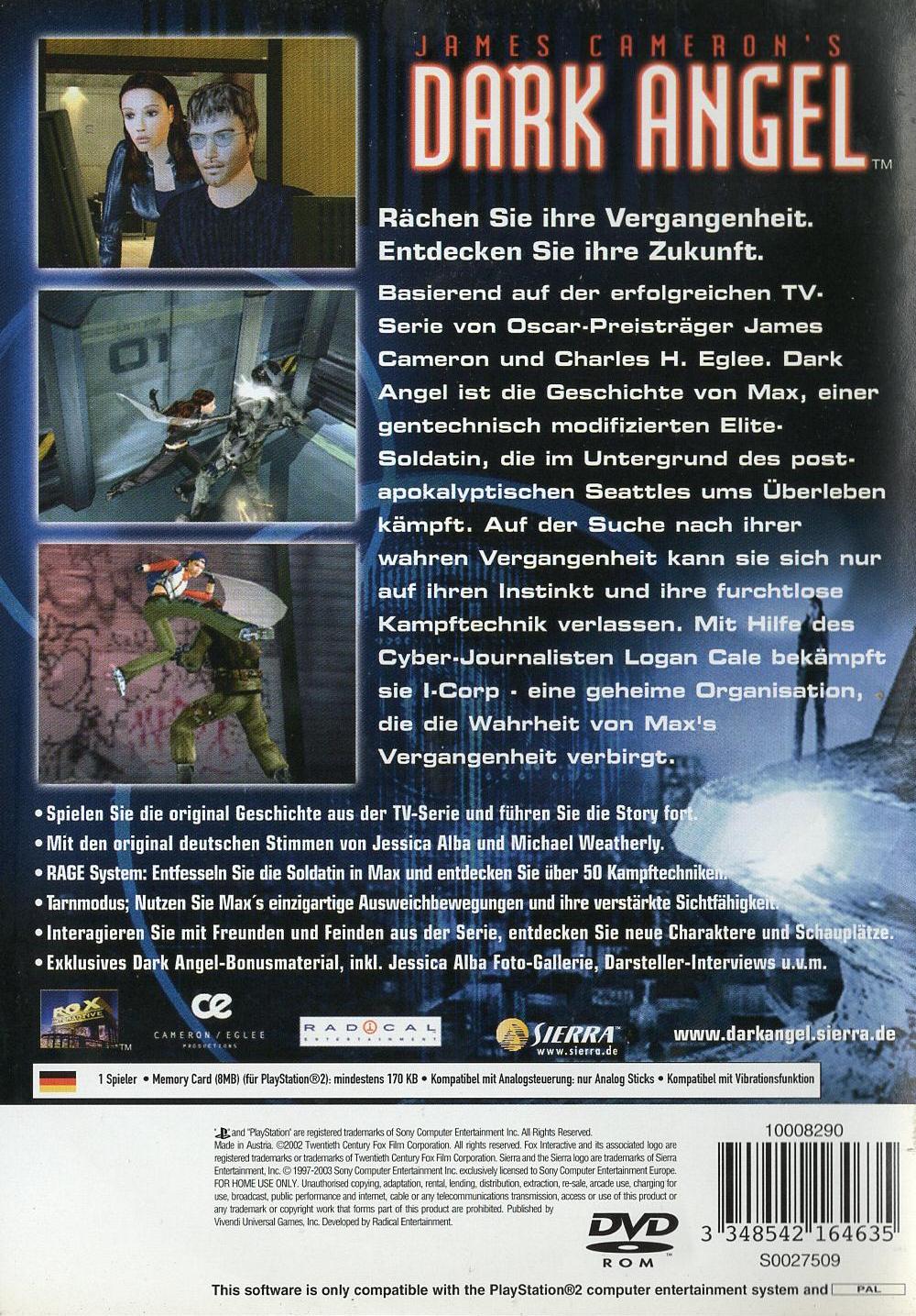 James Cameron's Dark Angel - PlayStation 2 Rückseite