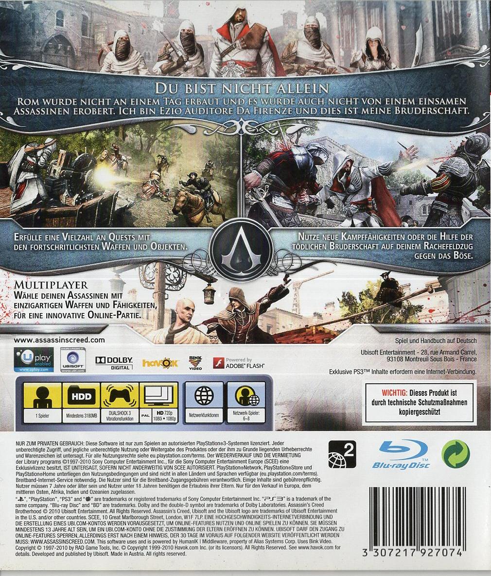 Assassin's Creed Brotherhood - PlayStation 3 Rückseite