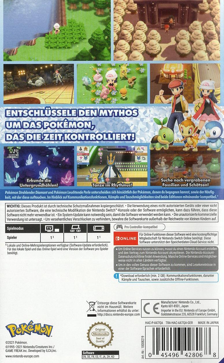 Pokémon Strahlender Diamant - Nintendo Switch Rückseite