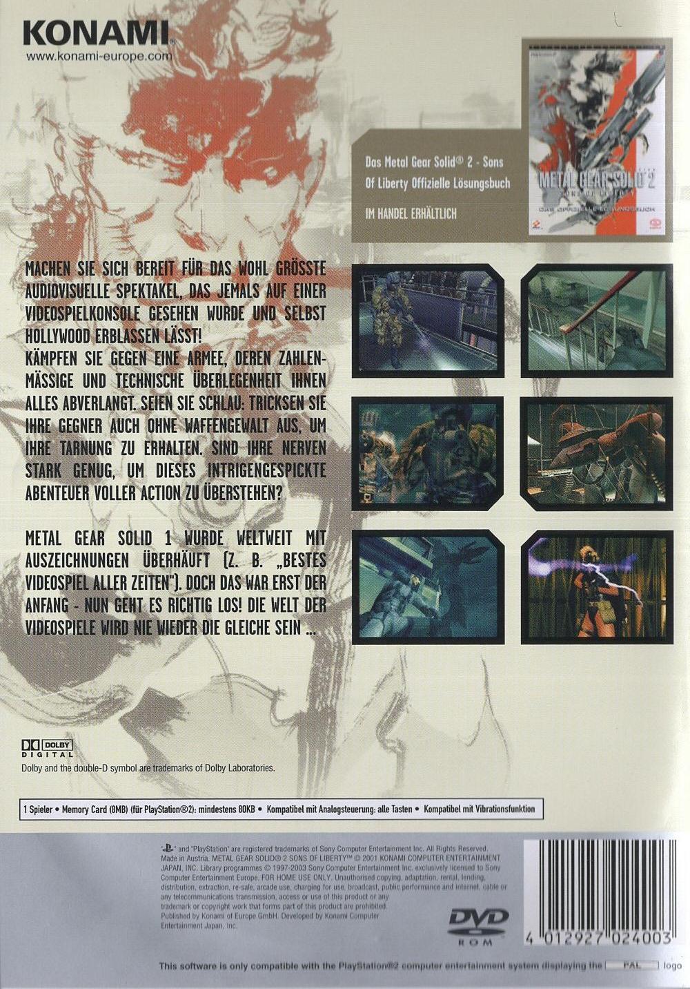 Metal Gear Solid 2: Sons of Liberty - PlayStation 2 Rückseite