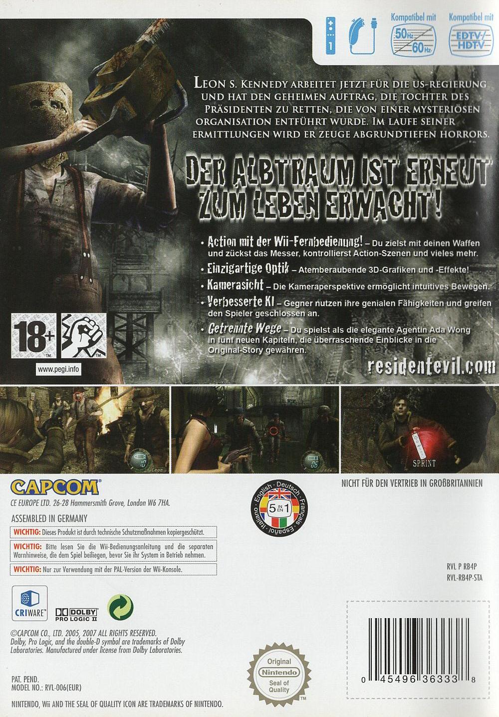 Resident Evil 4: Wii Edition - Nintendo Wii Rückseite